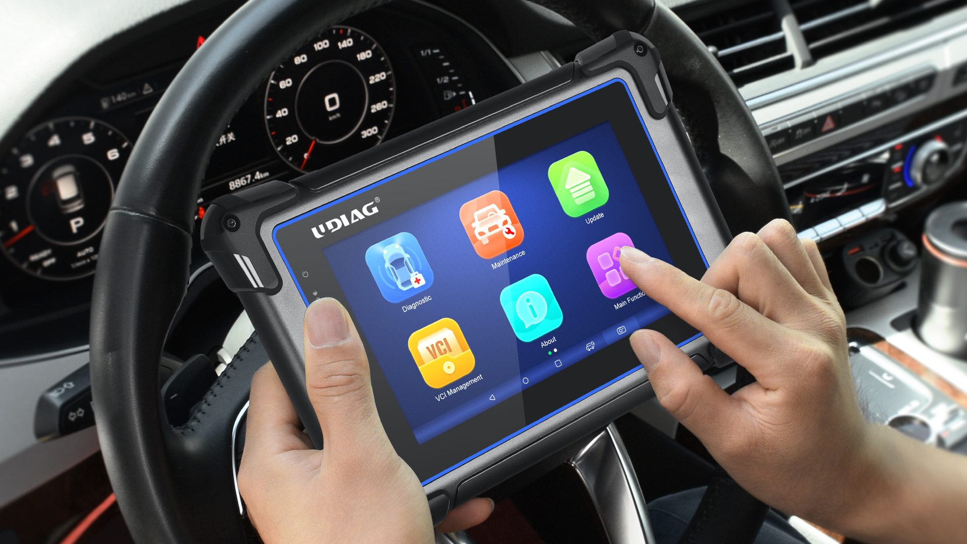 What are the steps for troubleshooting car problems using an in-vehicle tablet?