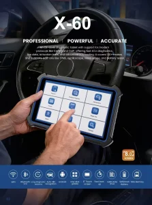 The UDIAG X-60 is a professional OE-level diagnostic tablet equipped with a high-speed processor and an 8-inch HD touchscreen.