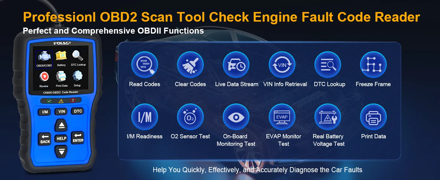 Automotive diagnostic scanner displaying basic engine performance data