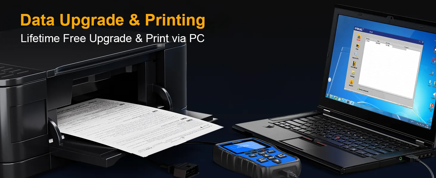 Car code reader supporting diagnostic report printing via PC connection