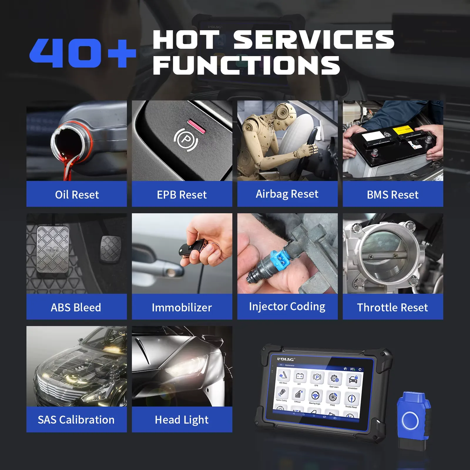 X-50 full system diagnostic tool supports 40+ essential maintenance functions